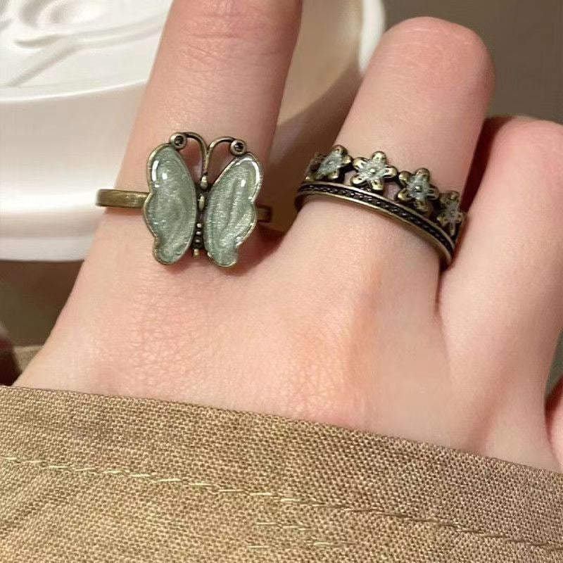 Vintage Layered Butterfly Ring Retro Distressed Feel Niche