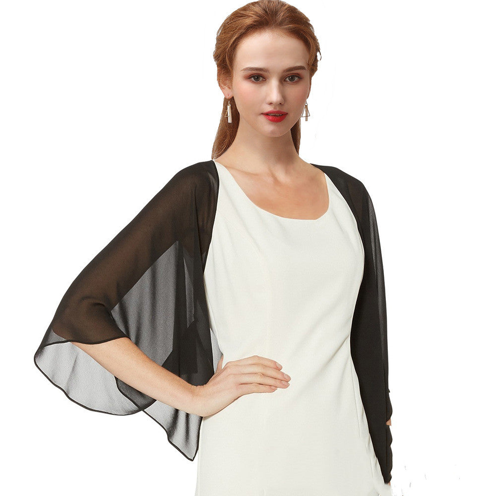 Chiffon Solid Color Cardigan Cape Blouse Thin Shawl