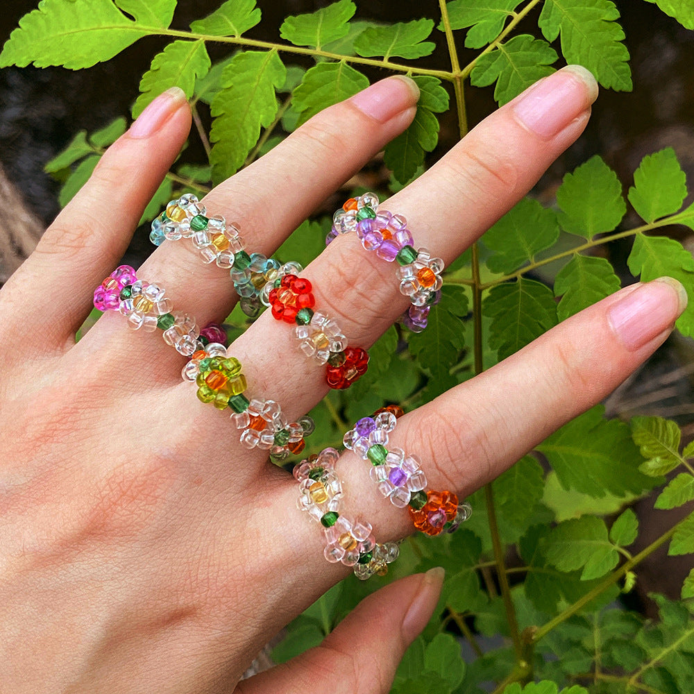European And American Ins Style Creative Stretch Crystal Beads Ring Internet Celebrity