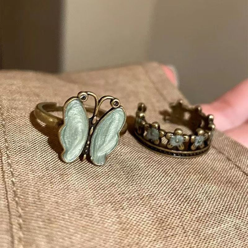 Vintage Layered Butterfly Ring Retro Distressed Feel Niche
